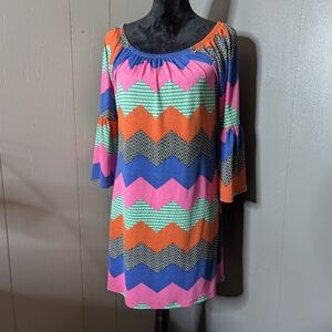 R. Rouge Dress U S.A , pink orange light blue. Size unknown.